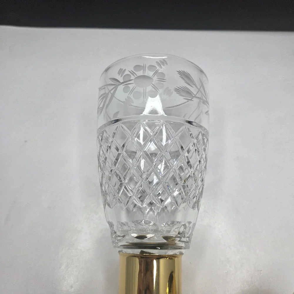 Vintage Brass Wall Sconce Etched Crystal Hurricane Shade Gold Tone 14